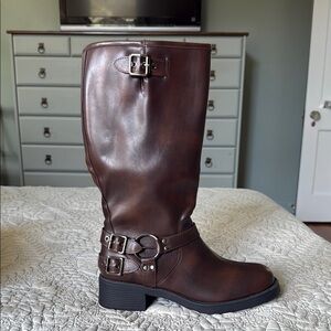 Brown Tall Motorcycle Moto Boots Womens Size 10 NWT Never Worn In Box